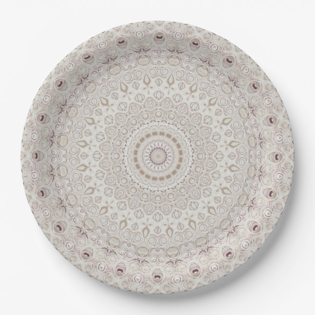 Assiettes En Carton Design Motif en mandala beige et taupe (Devant)