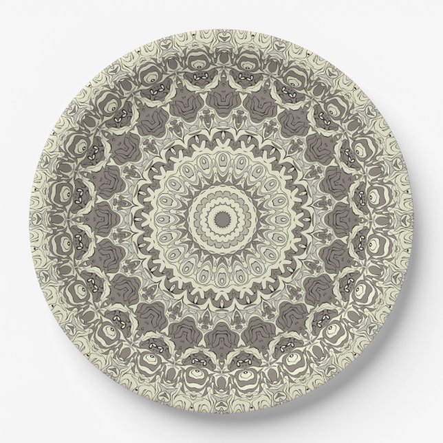Assiettes En Carton Design Motif en mandala beige et taupe (Devant)