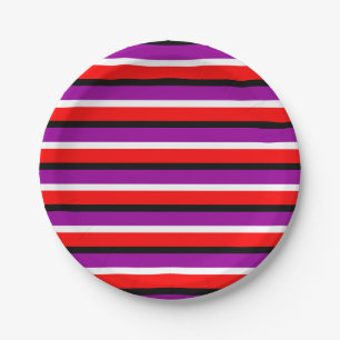 Assiettes En Carton Design Motif rouge violet rayures
