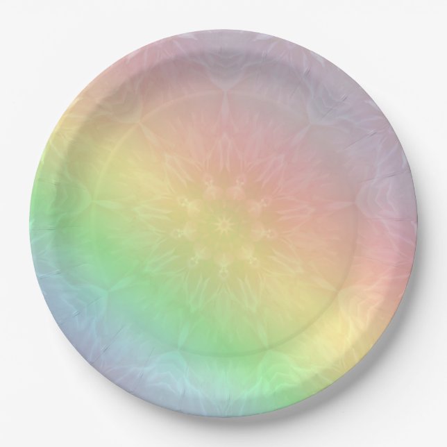 Assiettes En Carton Design Rainbow Pastel Mandala (Devant)