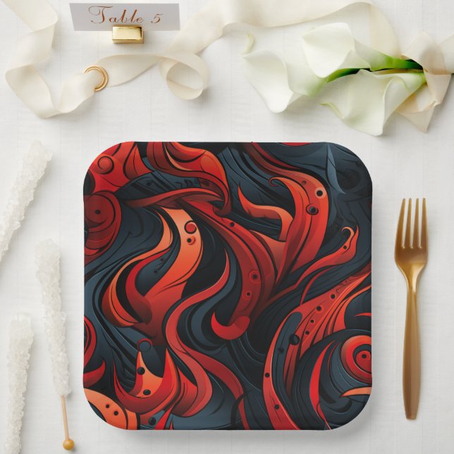 Assiettes En Carton Design rouge et noir (Mariage)