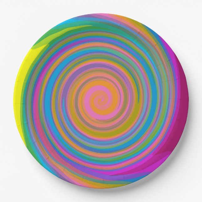Assiettes En Carton Design tourbillon coloré (Devant)
