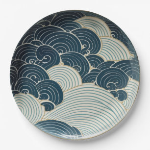 Assiettes En Carton Design traditionnel japonais Blue Wave en céramiqu