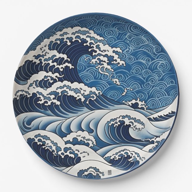 Assiettes En Carton Design traditionnel japonais Great Wave Ceramic (Devant)