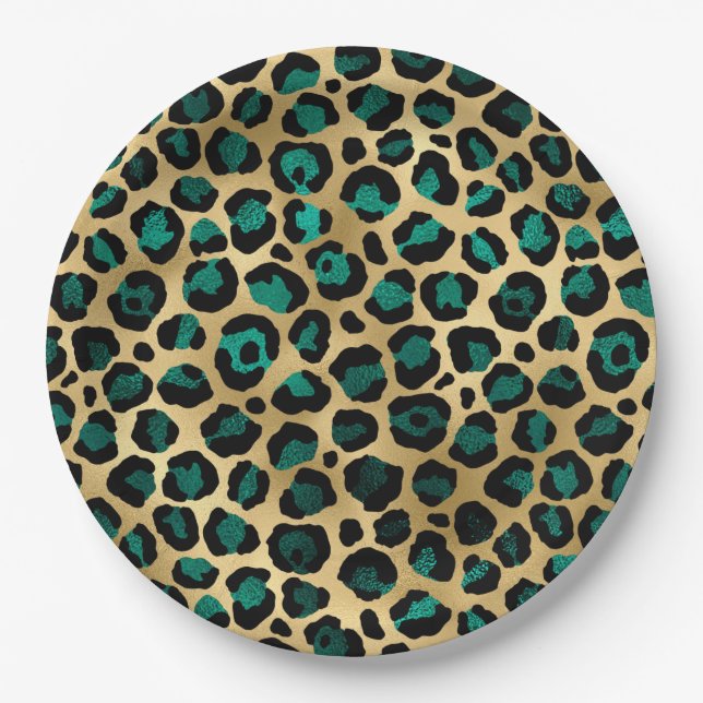 Assiettes En Carton Design turquoise et Gold Leopard Series 14 (Devant)