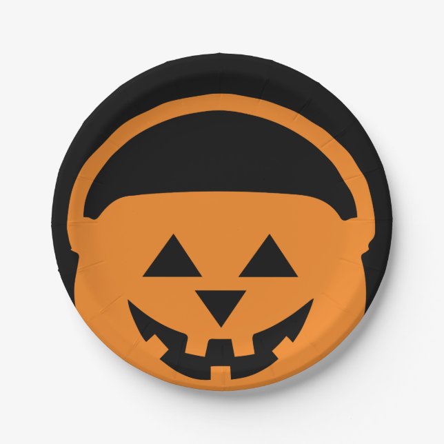 Assiettes En Carton Designer Halloween, Jackolantern sur Black (Devant)