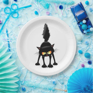 Assiettes En Carton Dessin animé de chat noir féroce et drôle