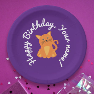 Assiettes En Carton Dessin animé de chaton orange violet fantaisiste m