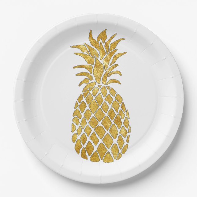 Assiettes En Carton dessin d'ananas à effet feuille d'or (Devant)