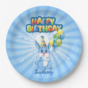 Assiettes En Carton Dessin d'anniversaire de Blue Bunny