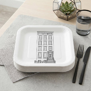 Assiettes En Carton Dessin d'appartement classique avec perron à New Y