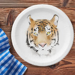 Assiettes En Carton Dessin d'aquarelle de la tête de tigre<br><div class="desc">Plaques en papier de dessin moderne Tiger Head Watercolor. Idéal pour une fête d'anniversaire.</div>