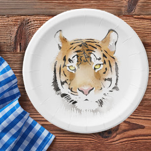 Assiettes En Carton Dessin d'aquarelle de la tête de tigre