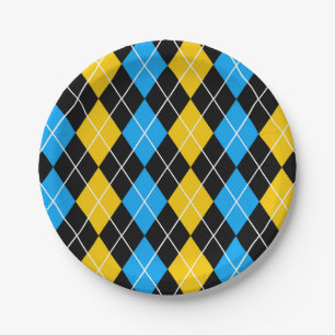Assiettes En Carton Dessin de diamant Argyle bleu jaune noir