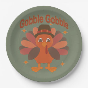 Assiettes En Carton Dessin de dinde de Thanksgiving mignon – “Gloussem