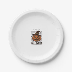Assiettes En Carton Dessin de gravure de citrouille joyeux Halloween v