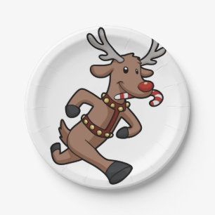 Assiettes En Carton Dessin de Happy Reindeer Runs choisir la couleur
