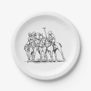 Assiettes En Carton Dessin de match de polo stylisé vintage #1 Noir