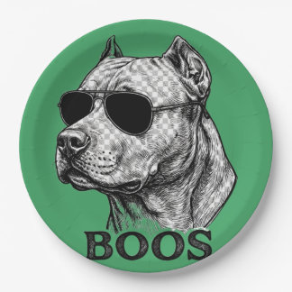 Assiettes En Carton Dessin de tatouage à l'encre de Pitbull BOOS avec