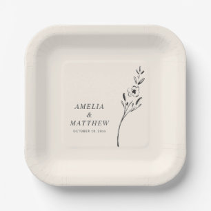 Assiettes En Carton Dessin Floral Minimaliste Élégant Mariage Personna