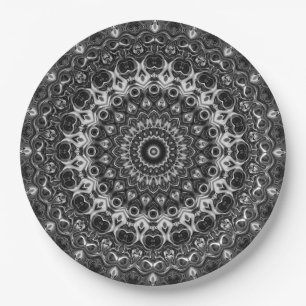 Assiettes En Carton Dessin géométrique mandala noir et blanc
