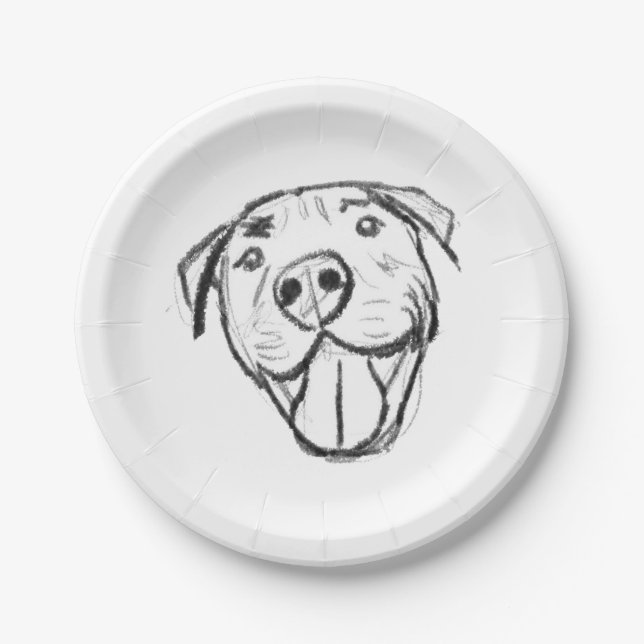 Assiettes En Carton dessin pitbull simple amoureux des chiens noir bla (Devant)