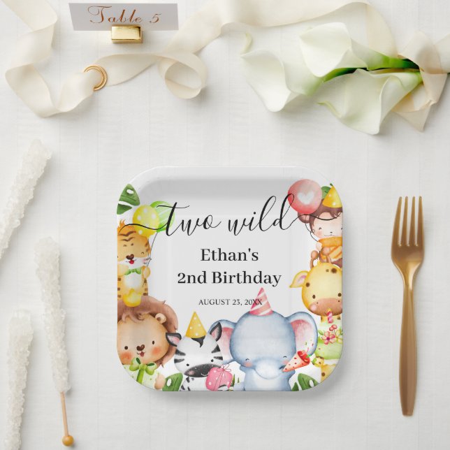 Assiettes En Carton Deux animaux sauvages Safari Jungle 2e fête d'anni (Mariage)