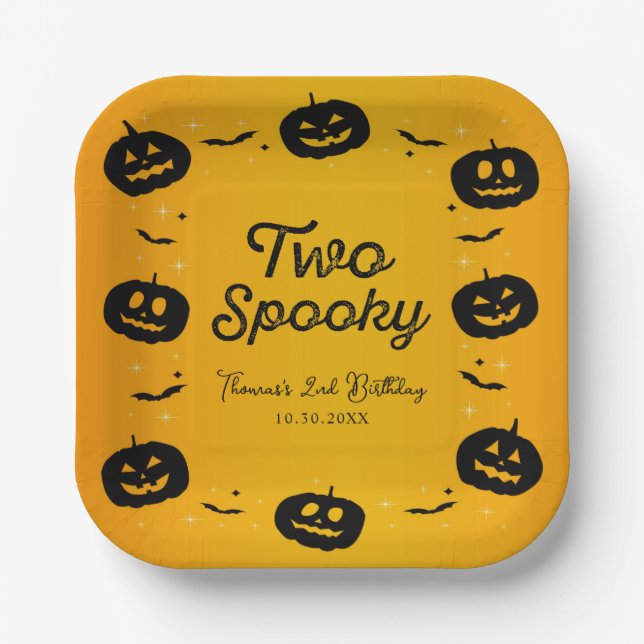 Assiettes En Carton Deux Anniversaire Éffrayant Halloween Citrouilles  (Recto)