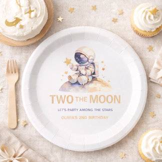 Assiettes En Carton Deux astronautes dans l'espace pour un deuxième an