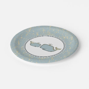 Assiettes En Carton Deux baleines de mer Bleue & Or Boutique Baby Show