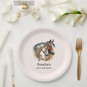 Assiettes En Carton Deux beaux chevaux Boho Occidental Anniversaire