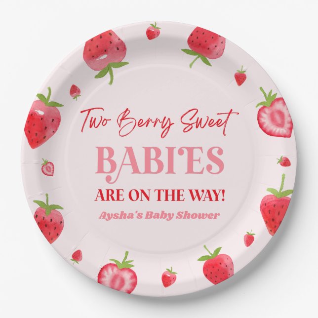 Assiettes En Carton Deux Berry Sweet Baby Baby shower Twin fraise (Devant)