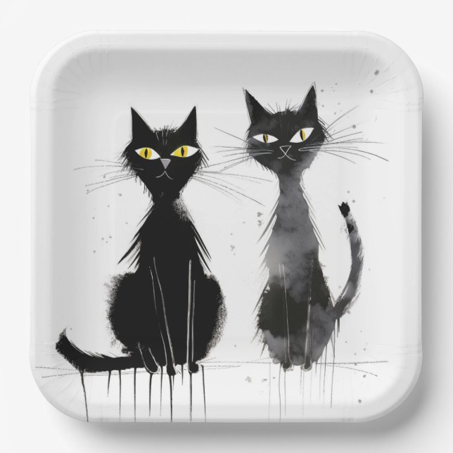 Assiettes En Carton Deux chats noirs (Recto)