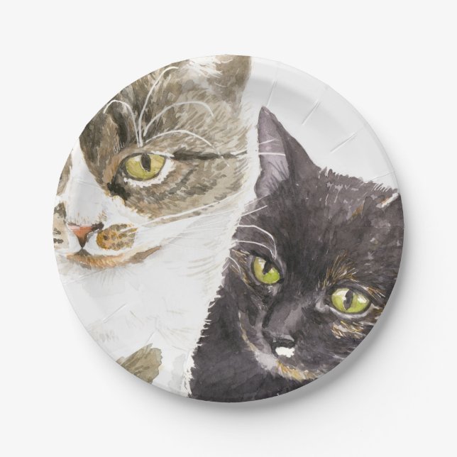Assiettes En Carton Deux chats - tabby et tortie (Devant)