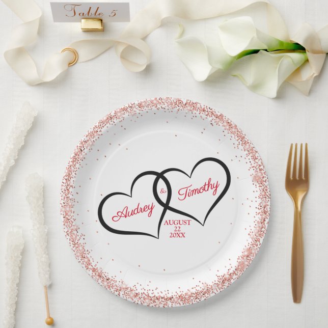 Assiettes En Carton Deux Coeurs un Mariage d'amour personnalisé (Mariage)