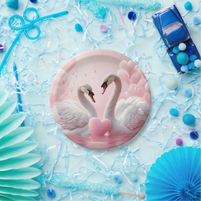 Assiettes En Carton deux cygnes blancs (Fête)