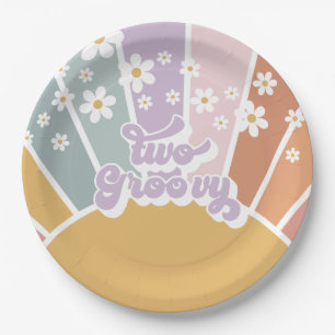 Assiettes En Carton Deux Daisy Arc-en-Ciel Rétro Groovy Soleil