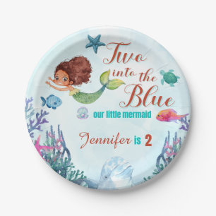 Assiettes En Carton Deux dans le bleu Brown sirène filles 2e anniversa