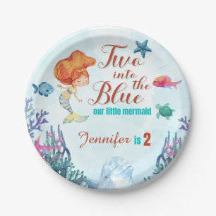 Assiettes En Carton Deux dans le bleu Orang Mermaid Girls 2e anniversa