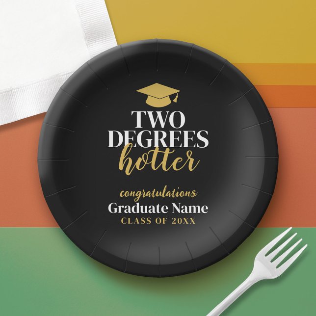 Assiettes En Carton Deux degrés Hotter - Nom - Black Gold Graduation (Custom Graduation Paper Plate)