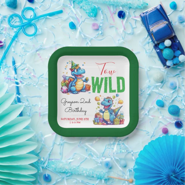 Assiettes En Carton Deux Dino Wild Party Boy Dinosaur 2e anniversaire (Fête)