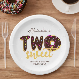Assiettes En Carton Deux Donut Chocolat Sucré Deuxième Script d'annive