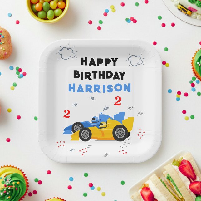 Assiettes En Carton Deux Enfants de 2e anniversaire Rapide Racing Cars (Créateur téléchargé)