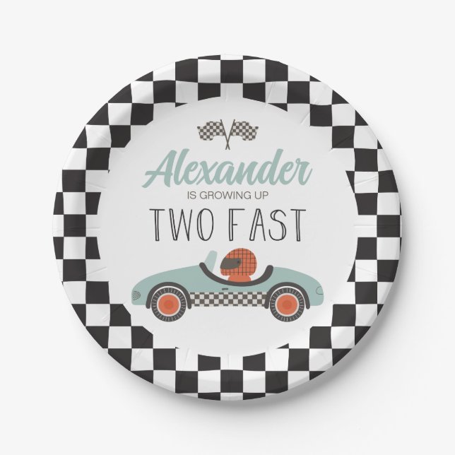 Assiettes En Carton Deux Fast blue Race Car Anniversaire (Devant)