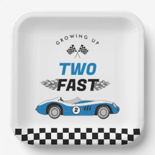 Assiettes En Carton Deux Fast Blue Vintage Race Car Boy Anniversaire