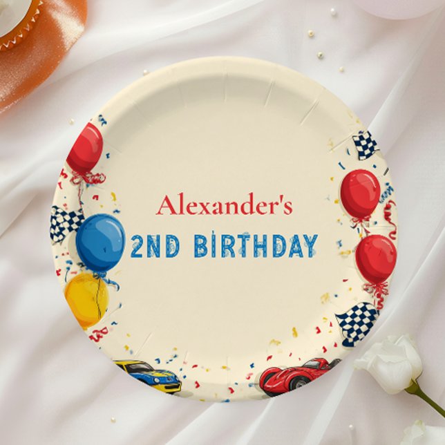 Assiettes En Carton Deux Fast Race Car 2e Anniversaire (Créateur téléchargé)