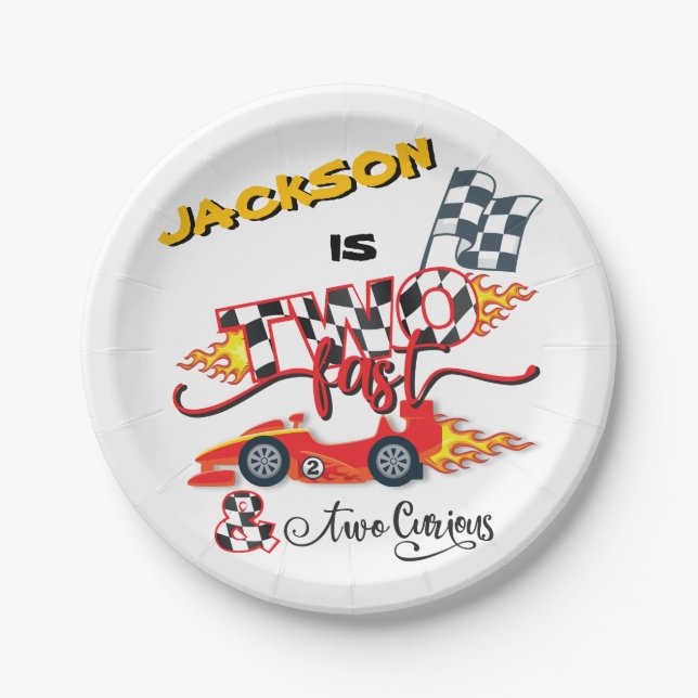 Assiettes En Carton Deux Fast Race Car 2e Plaque Papier Anniversaire (Devant)