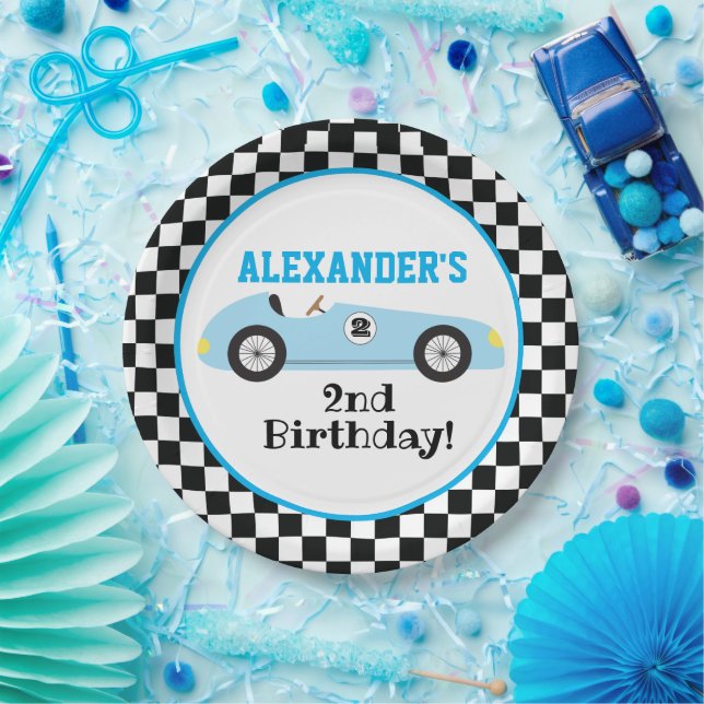 Assiettes En Carton Deux Fast Racecar Blue Racecar Boy Anniversaire (Fête)