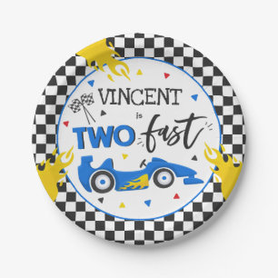 Assiettes En Carton Deux fête d'anniversaire rapide Blue Race Car 2e 