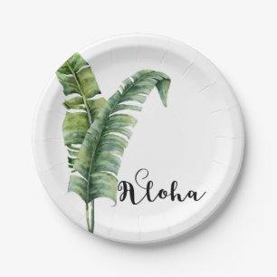 Assiettes En Carton Deux feuilles de palmier élégantes Mariage tropica
